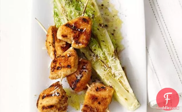 Chicken Skewers With Grilled Romaine
