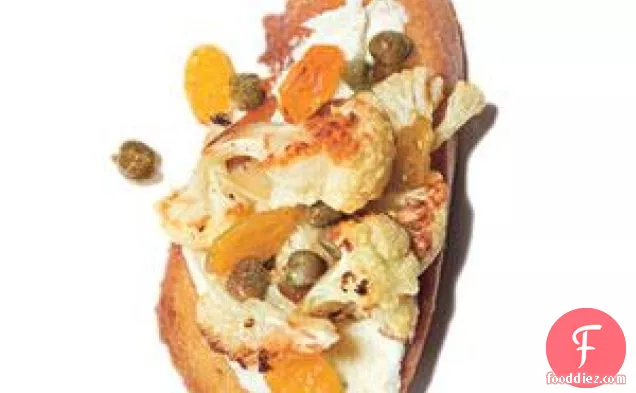 Roasted Cauliflower And Raisin Crostini