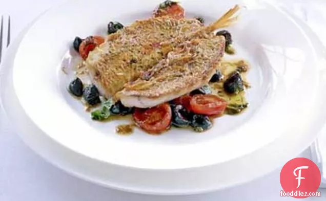 Red Mullet With Tomatoes, Olives & Anchovies