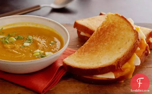 Curried Squash Soup with Apple and Cheddar Melts
