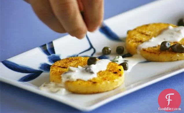 Grilled Polenta With A Creamy Lemon Caper Goat Ricotta Cheese S