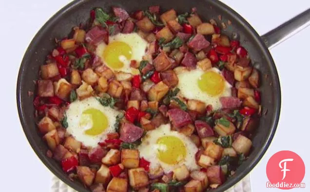 Salami, Bacon and Spinach Hash