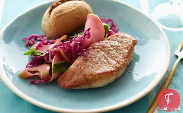 Pork Tenderloin Steaks with Wilted Cabbage and Apples