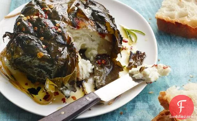 Grilled Grape Leaf-Wrapped Goat Cheese