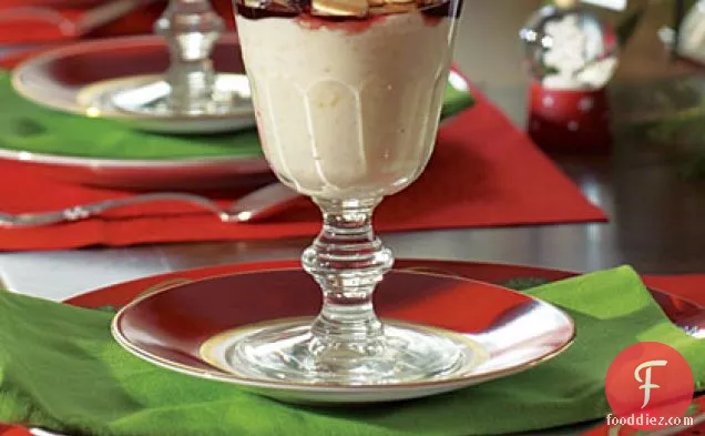 White Chocolate Rice Pudding with Dried Cherry Sauce