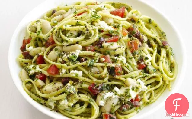 Linguine With Almond Pesto and Beans