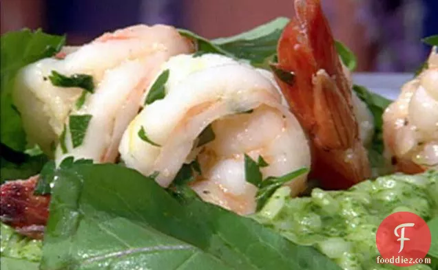 Shrimp with Arugula Pesto Risotto