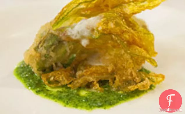 Fried Squash Blossoms With Salsa Verde