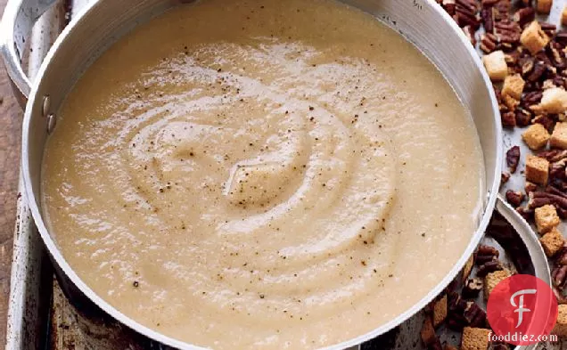 Cauliflower Soup with Pecans and Rye Croutons