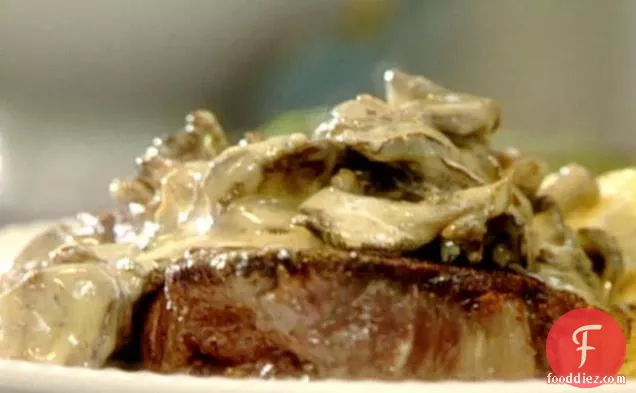 New York Strip Steak with Brandied Mushrooms and Fresh Thyme
