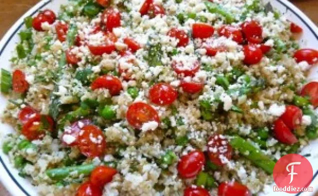 Skinny Quinoa And Cauliflower Rice With Asparagus, Peas And Herbs
