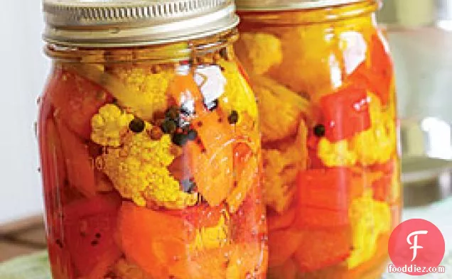 Pickled Cauliflower With Carrots & Red Bell Pepper