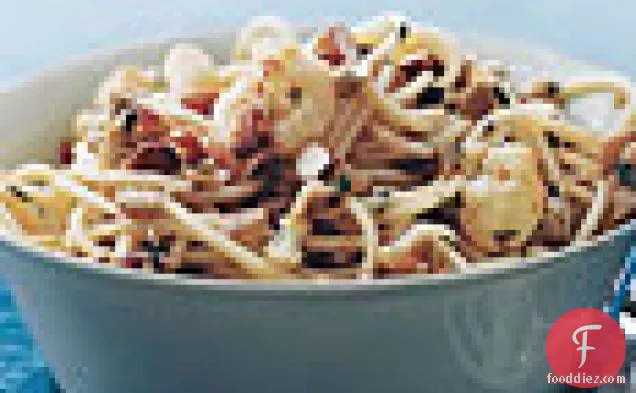 Spaghetti with Cauliflower, Green Olives, and Almonds