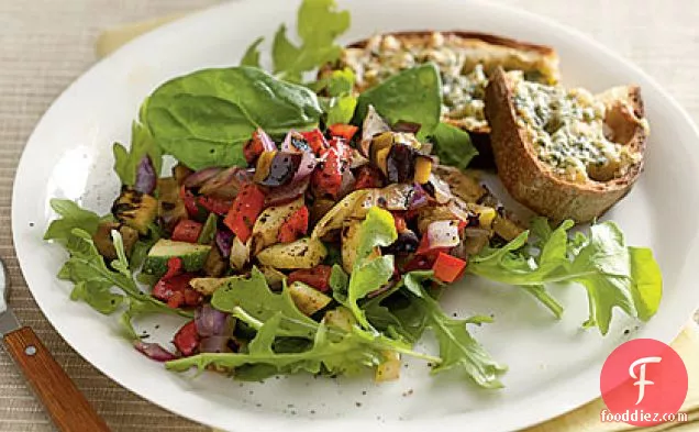 Grilled Sicilian Vegetable Salad with Spicy Gruyère Toast