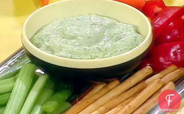 Veggies and Breadsticks and Groovy Green Goddess Dip