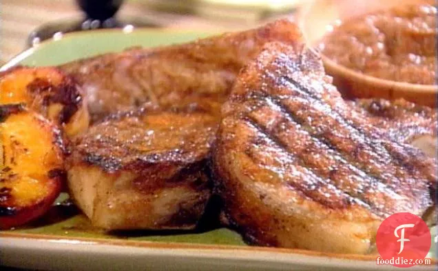 Grilled Giant Pork Chops with Sweet Peach Barbecue Sauce