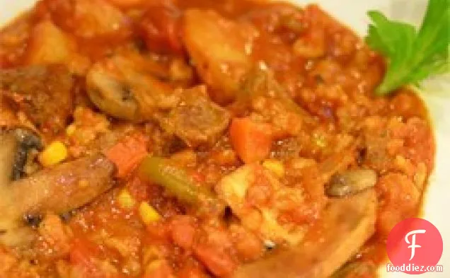 धीमी कुकर ताजा सब्जी-बीफ-जौ सूप