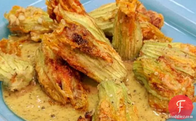 Crispy Squash Blossoms Filled with Pulled Pork and Ricotta