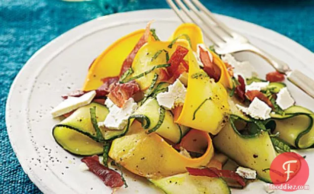 Shaved Summer Squash Salad with Prosciutto Crisps