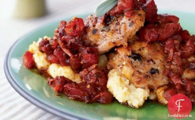 Chicken with Prosciutto and Tomatoes Over Polenta