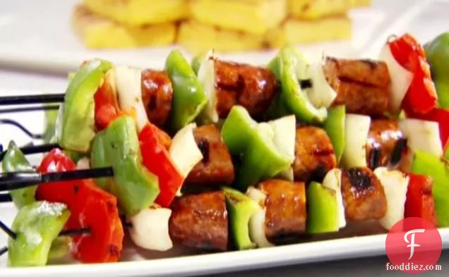 Sausage and Pepper Skewers with Grilled Polenta
