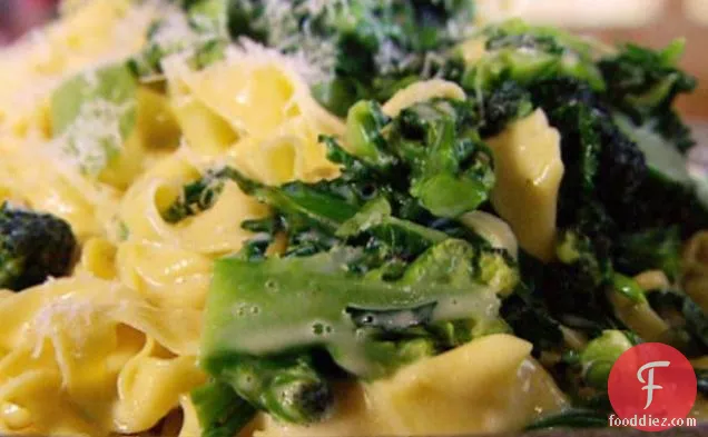 Fresh Tagliatelle with Sprouting Broccoli and Oozy Cheese Sauce