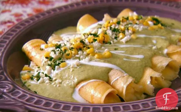 Corn and Cheese-Stuffed Crepes with Poblano Cream