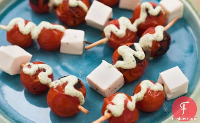 Broiled Cherry Tomato Skewers with Basil Dressing