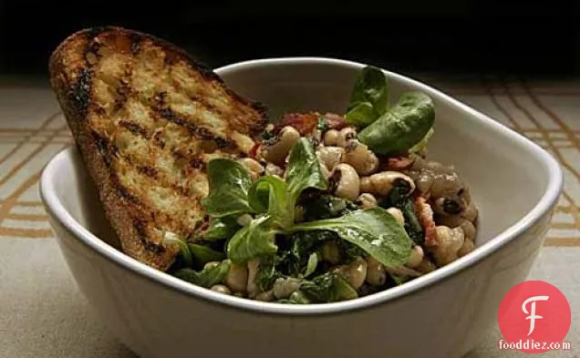 Warm Salad Of Black-eyed Peas, Wilted Mustard Greens And Bacon