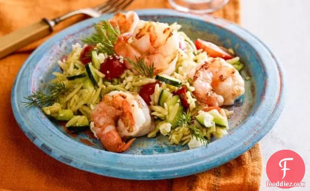 Greek Orzo and Grilled Shrimp Salad with Mustard-Dill Vinaigrette