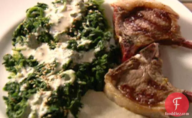 Lamb with Spinach and Garlicky Tahini Sauce