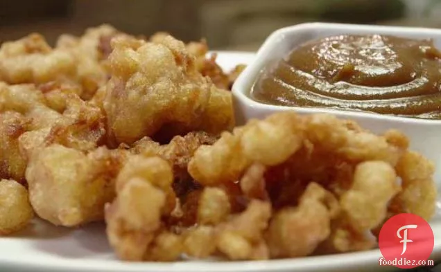 Sunny's Apple Fritters with Peanut Butter Caramel Sauce