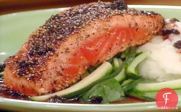 Mustard Pepper Salmon with Red Wine Sauce