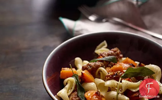 Pasta with Roasted Squash, Sausage and Pecans