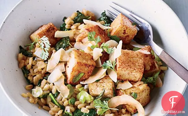 Five-Spice Tofu with Barley and Kale