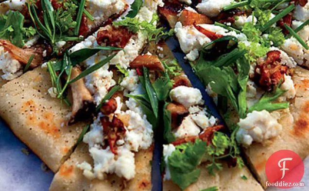 Grilled Flatbreads with Mushrooms, Ricotta and Herbs