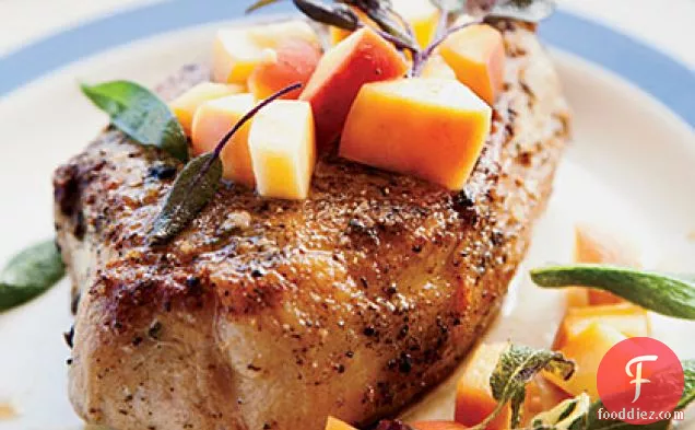 Sage-Rubbed Pork Chops with Pickled Peach Relish