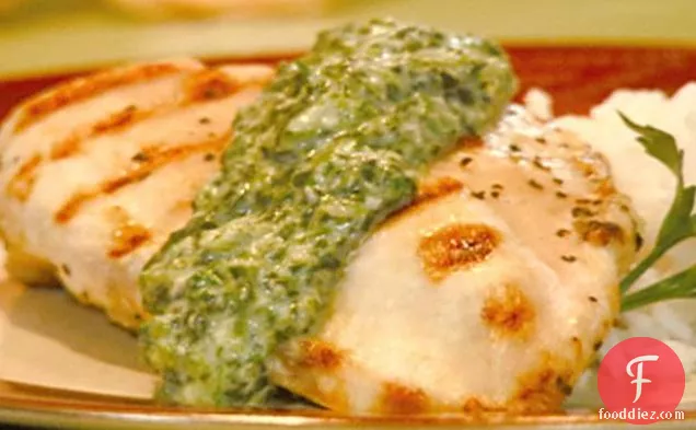 Baked Chicken With Green Spinach-Horseradish Sauce