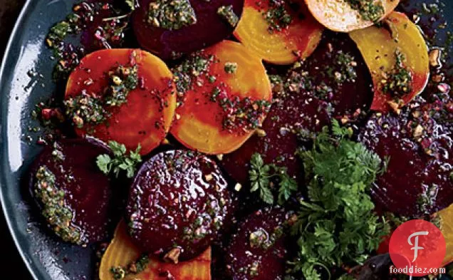 Roasted Beets with Pistachios, Herbs and Orange