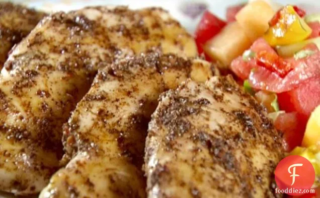 Chicken with Peach and Melon Salsa