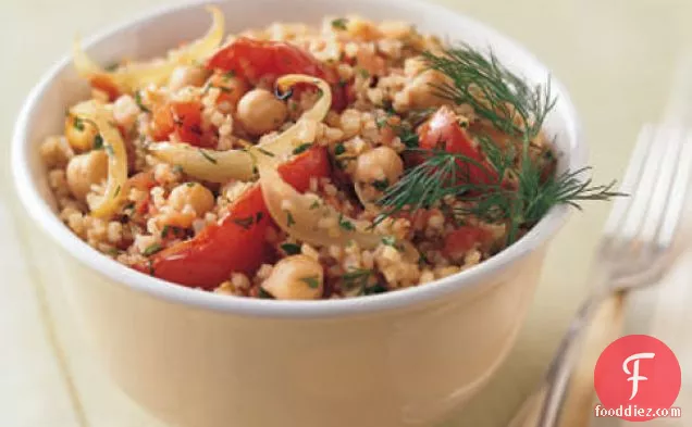 Bulgur Pilaf With Roasted Tomatoes, Onions, And Garbanzo Beans