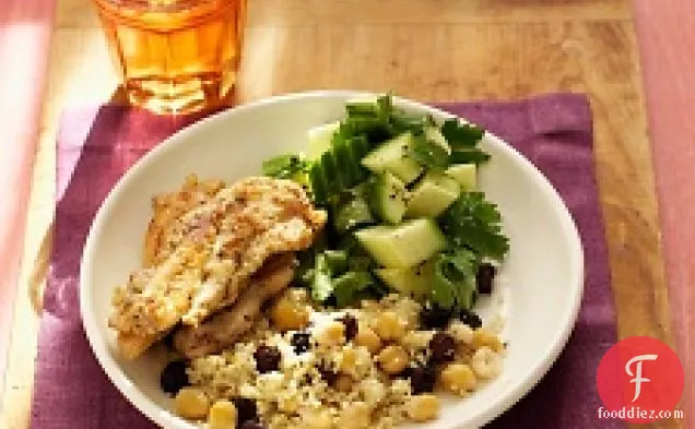 Chicken Tenders With Cucumber Salad And Chickpea Couscous