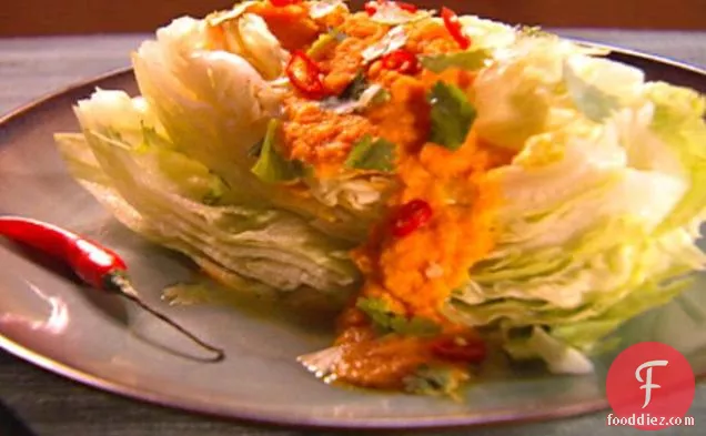 Iceberg Lettuce with Carrot Ginger Soy Dressing with Cilantro and Red Thai Chiles