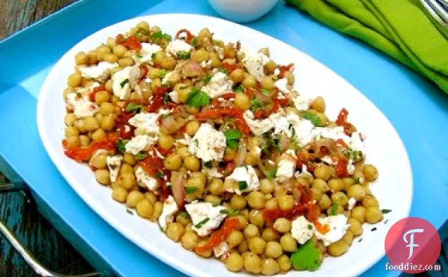 Chickpea Salad With Sundried Tomatoes, Feta And A Fistful Of Herbs