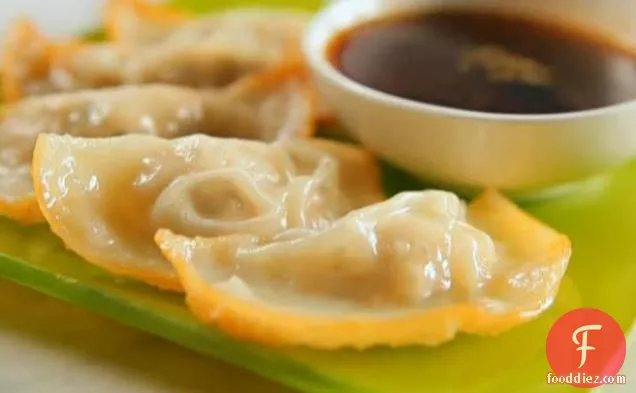 Pan-Fried Chicken Dumplings with Sweet and Spicy Dipping Sauce