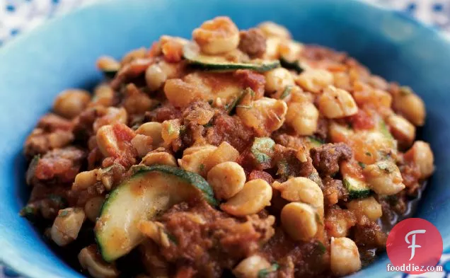 Zucchini Musakka with Chickpeas and Spiced Lamb