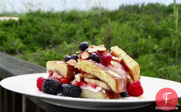 Strawberry and Banana Stuffed French Toast with Grand Marnier Syrup