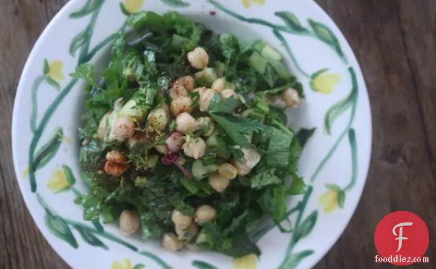 Israeli Chickpea Salad With Mustard Greens