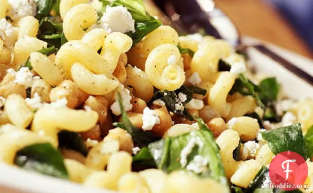 Cavatappi with Spinach, Garbanzo Beans, and Feta