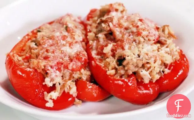 Stuffed Peppers with Broken Meatballs and Rice